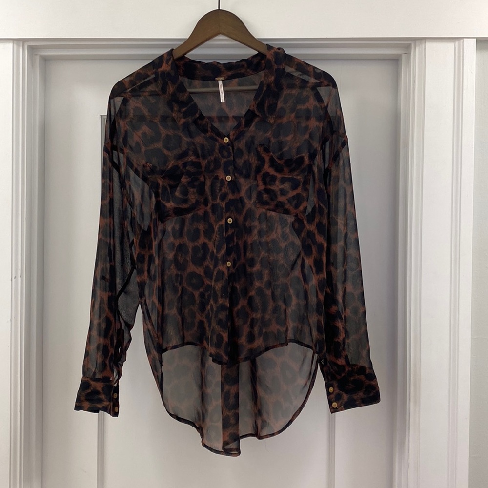 Free People Leopard Blouse - Size: Small